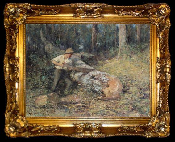 framed  Frederick Mccubbin Sawing Timber, ta009-2